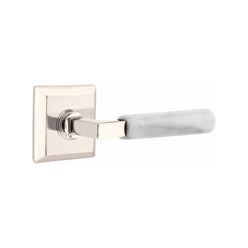 Emtek Select L-Square White Marble Lever with Quincy Rosette