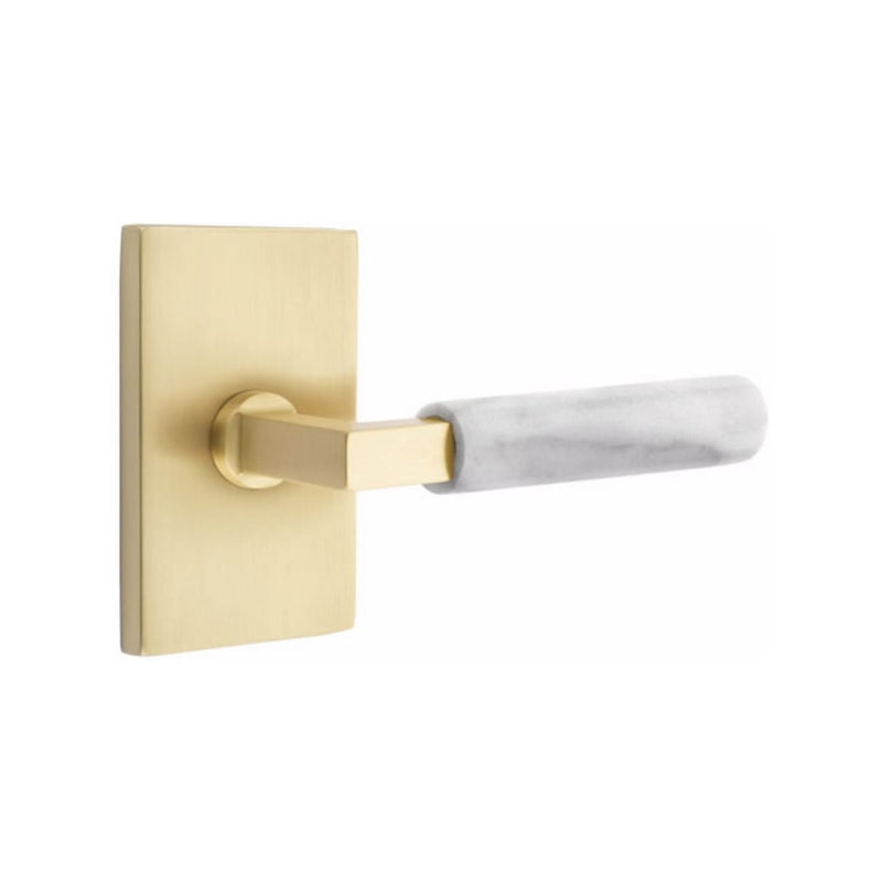 Emtek Select L-Square White Marble Lever Concealed Screws with Modern Rectangular Rosette