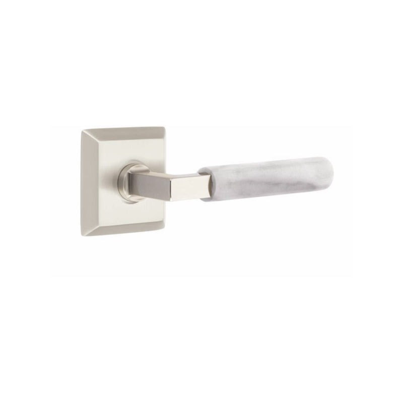 Emtek Select L-Square White Marble Lever with Quincy Rosette