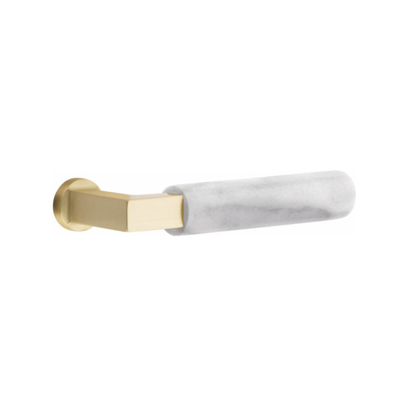 Emtek F20 Function Mormont Mortise Handleset with Select L-Square White Marble Lever