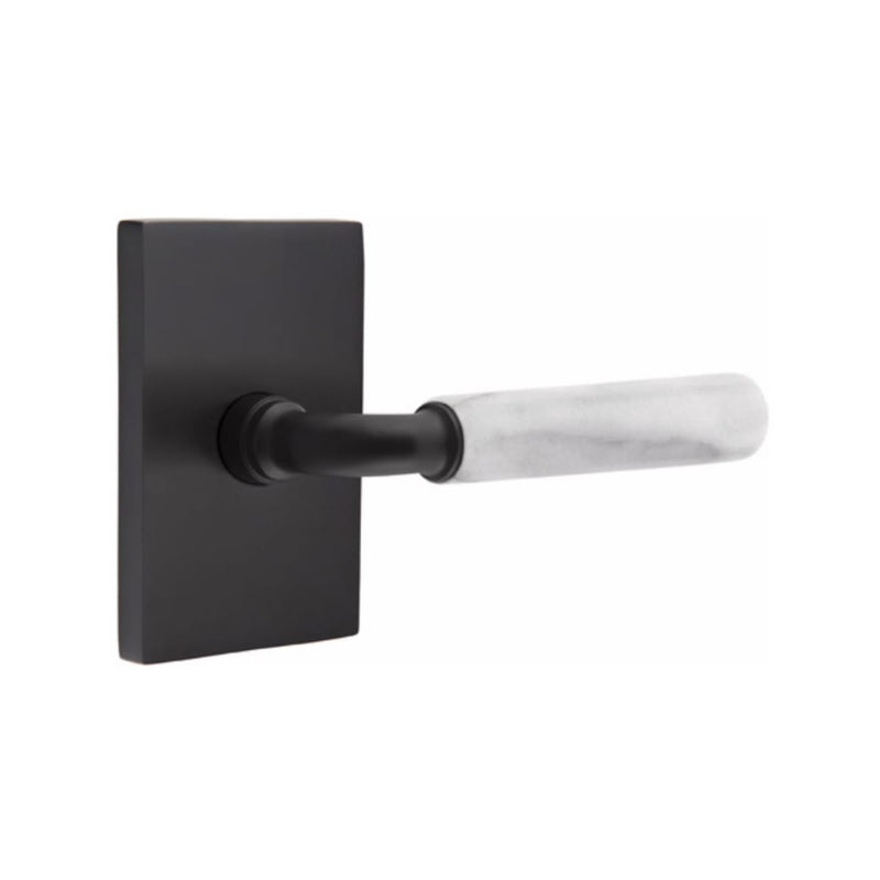 Emtek Select R-BAR White Marble Lever Concealed Screws with Modern Rectangular Rosette