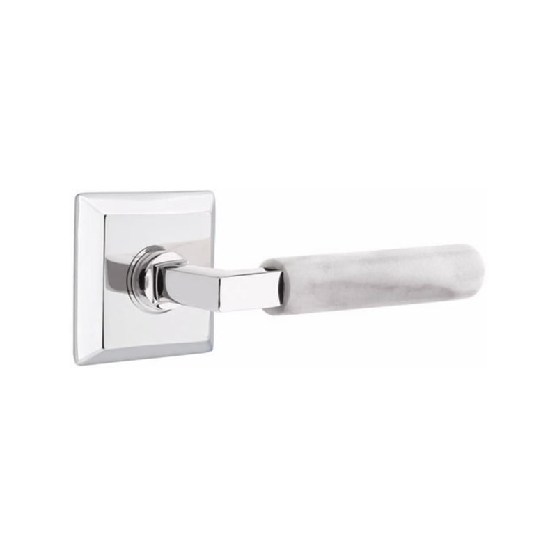 Emtek Select L-Square White Marble Lever with Quincy Rosette