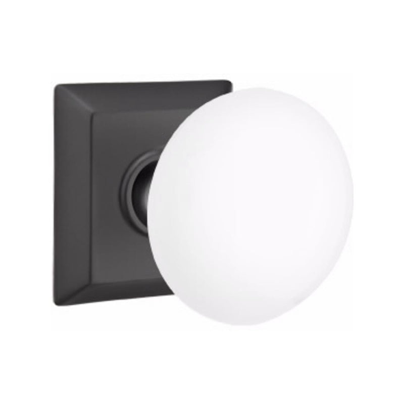 Emtek Brass Rosette Ice White Knob Concealed Screws With Quincy Rosette