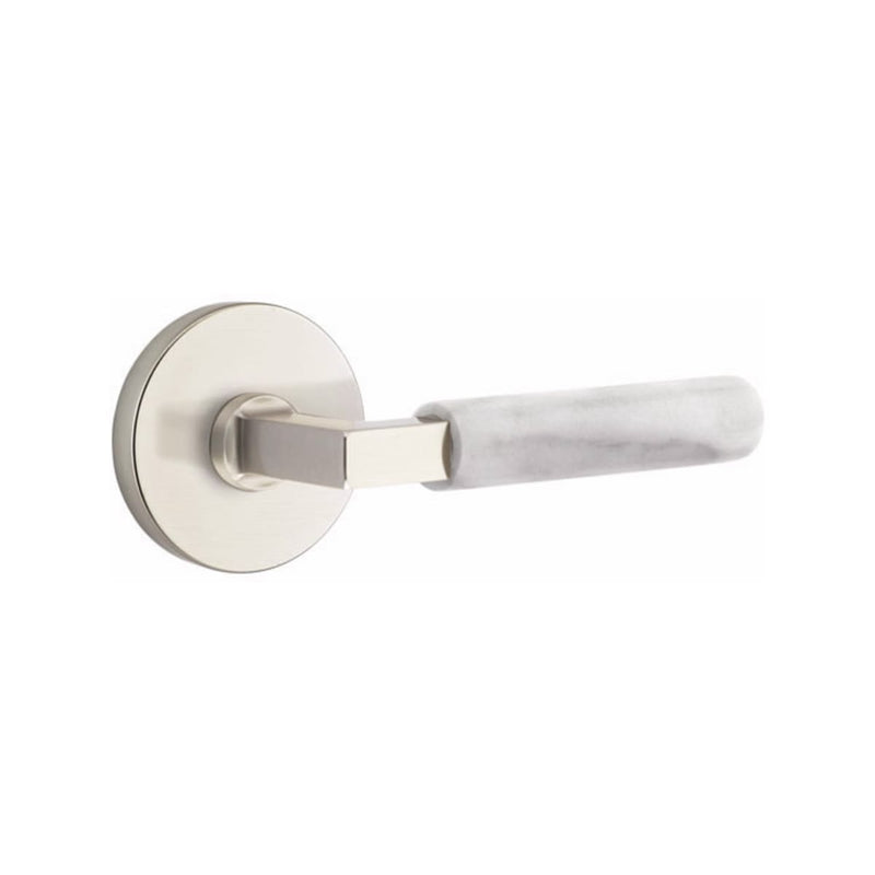 Emtek Select L-Square White Marble Lever Concealed Screws with Disk Rosette