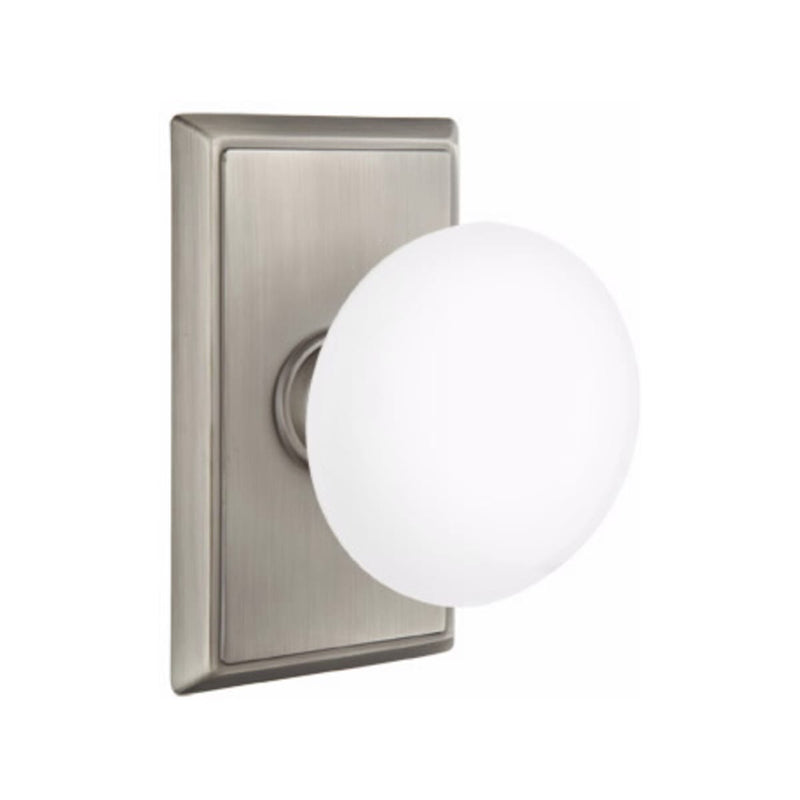Emtek Brass Rosette Ice White Knob Concealed Screws With Rectangular Rosette