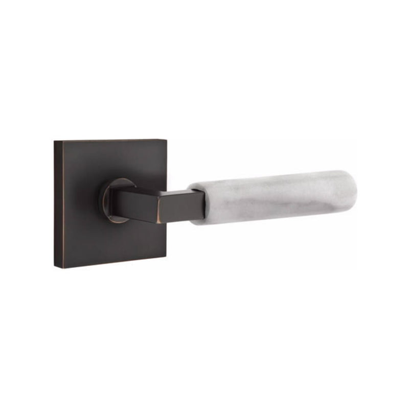 Emtek Select L-Square White Marble Lever Concealed Screws with Square Rosette