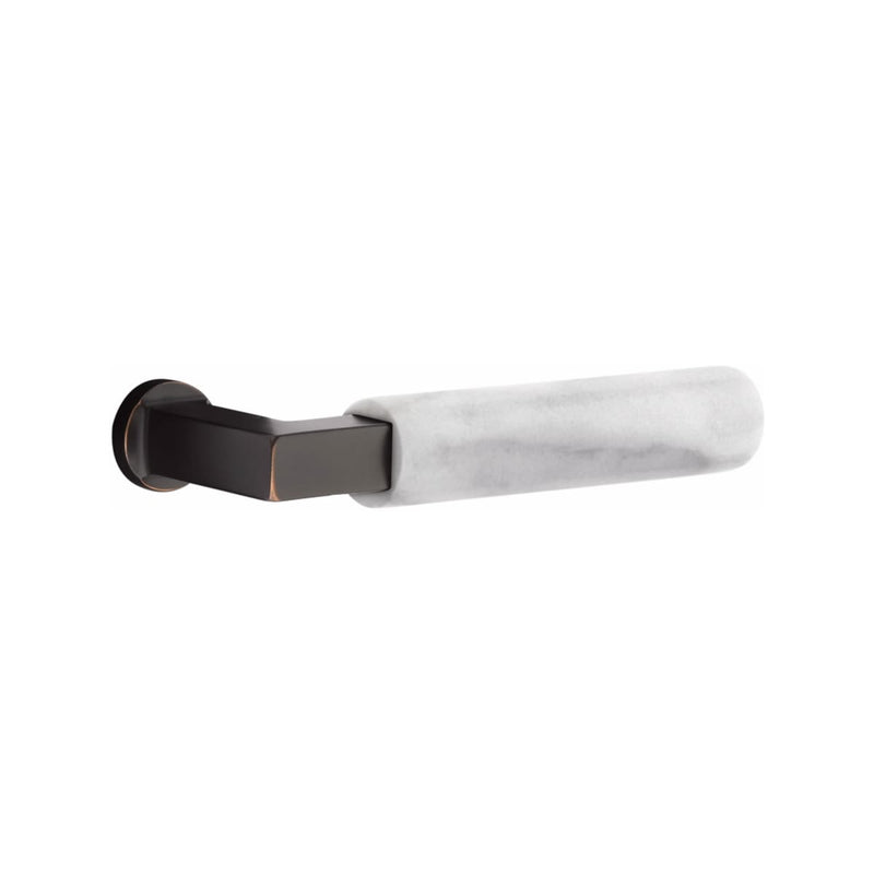 Emtek Imperial Brass Tubular Entry set with Select L-Square White Marble Lever