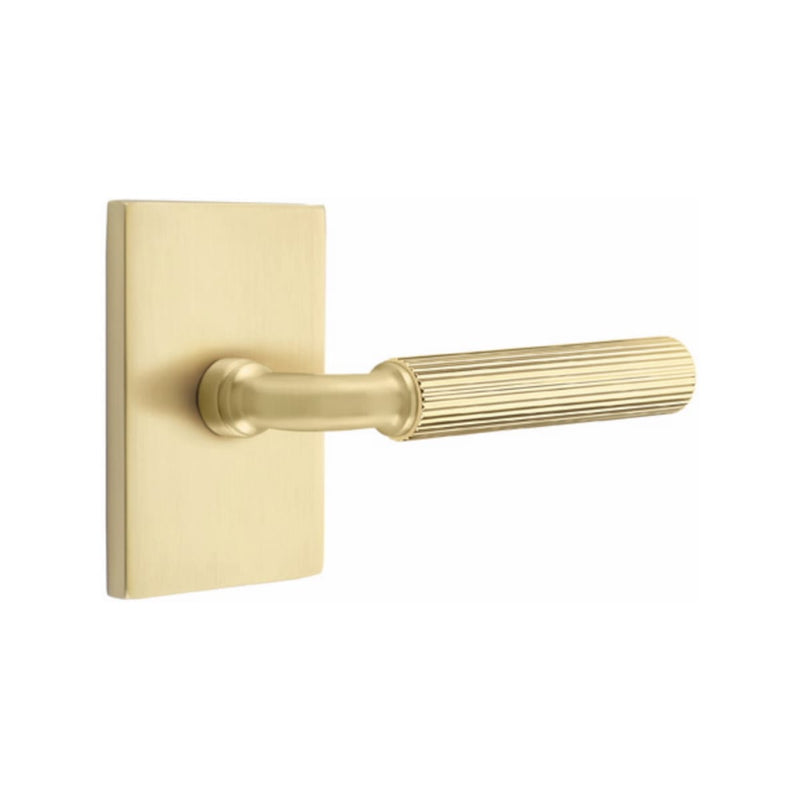 Emtek Select R-BAR Straight Knurled Lever Concealed Screws with Modern Rectangular Rosette