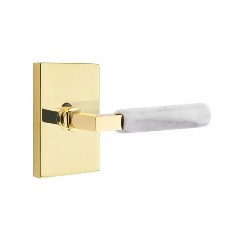 Emtek Select L-Square White Marble Lever with Modern Rectangular Rosette