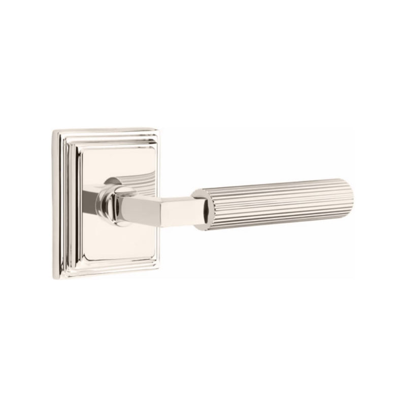 Emtek Select L-Square Straight Knurled Lever Concealed Screws with Wilshire Rosette