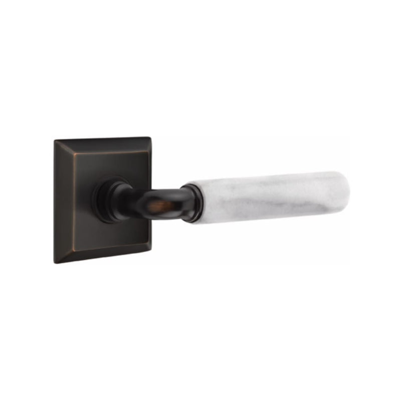 Emtek Select R-BAR White Marble Lever Concealed Screws with Quincy Rosette
