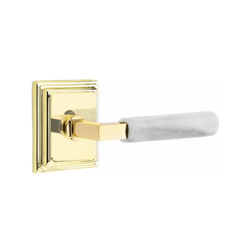 Emtek Select L-Square White Marble Lever Concealed Screws with Wilshire Rosette