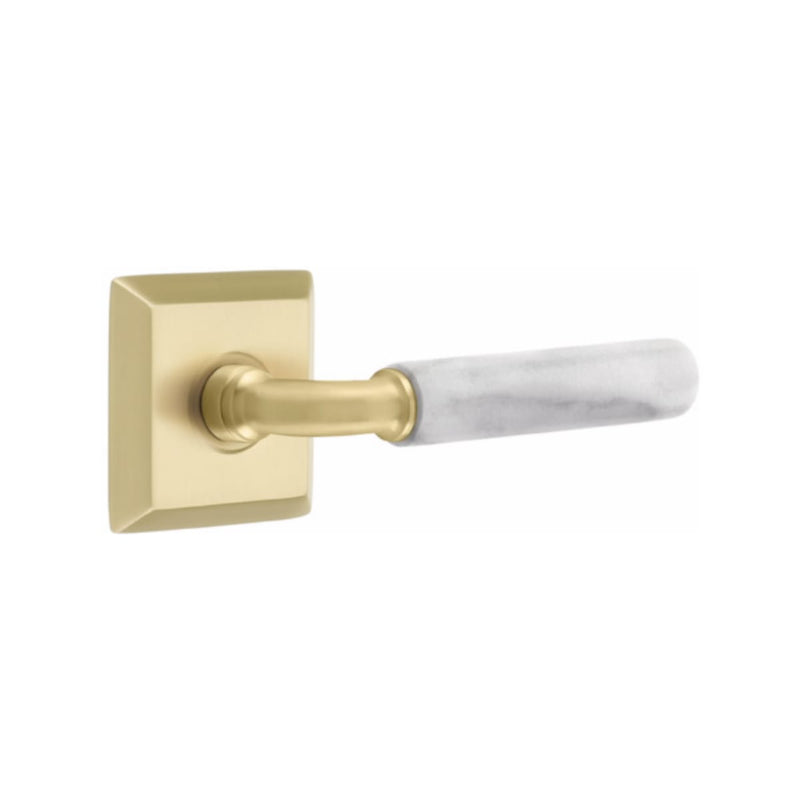Emtek Select R-BAR White Marble Lever Concealed Screws with Quincy Rosette
