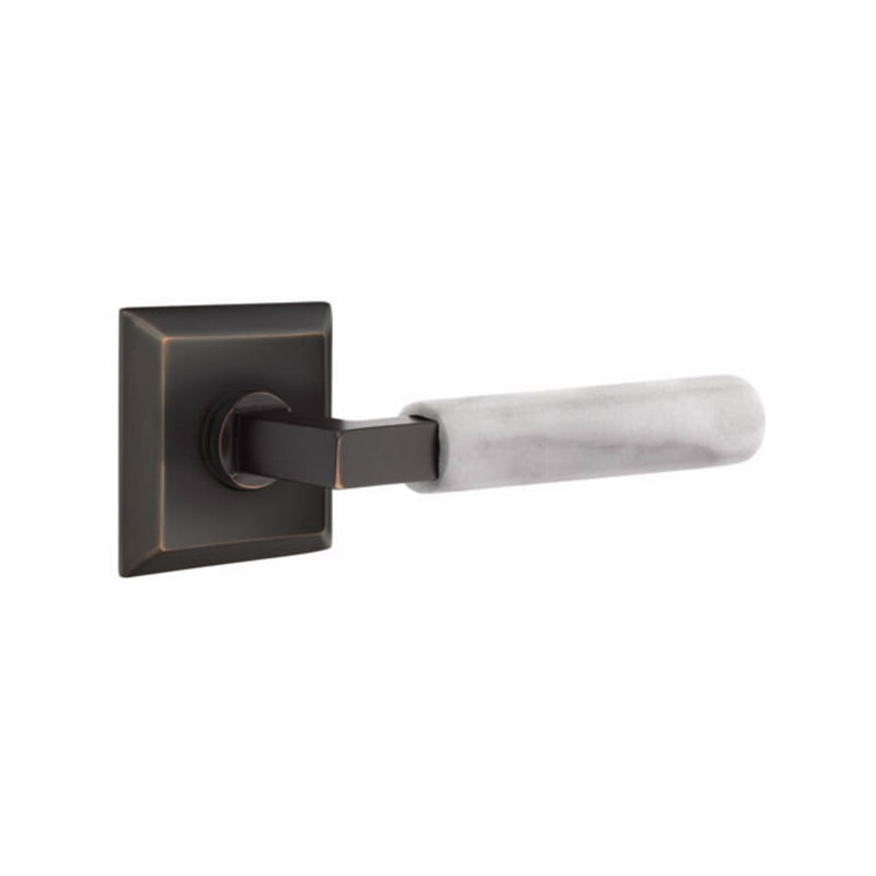 Emtek Select L-Square White Marble Lever with Quincy Rosette