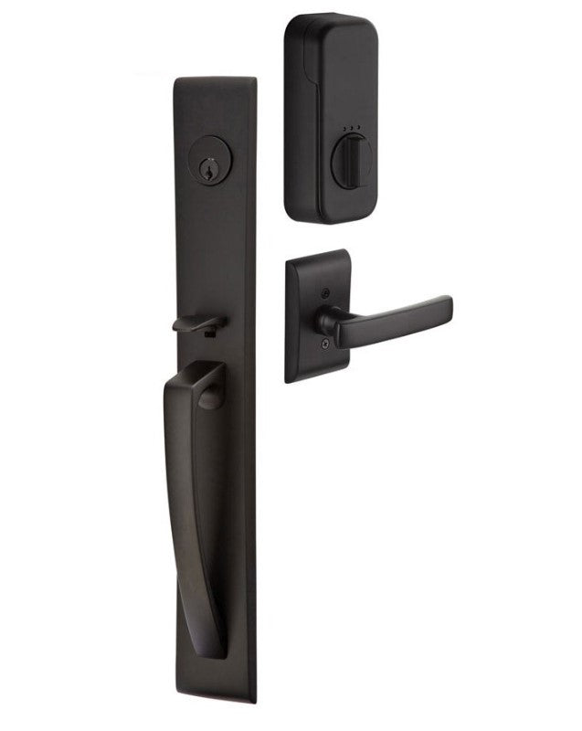 Emtek Single Cylinder Orion Handleset EMPowered Motorized Smart Lock Upgrade With Select T-Bar Hammered Lever