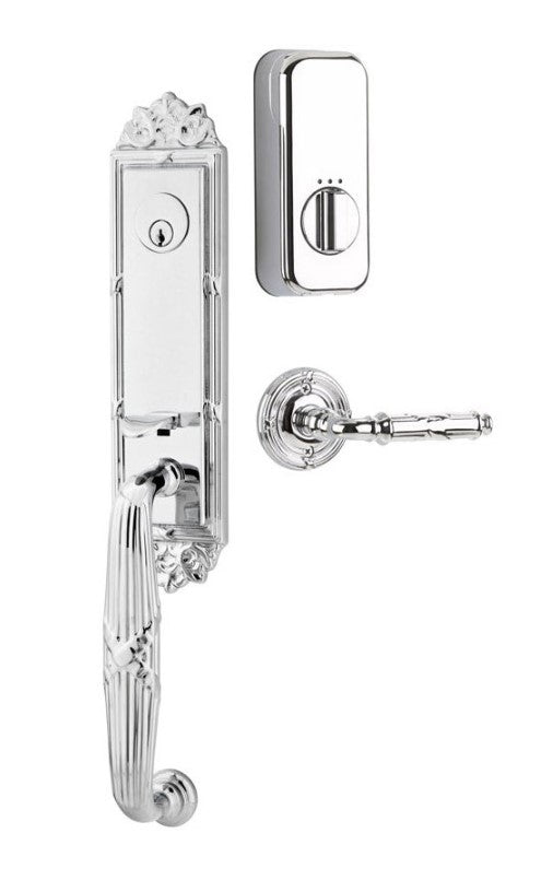 Emtek Single Cylinder Ribbon & Reed Handleset EMPowered Motorized Smart Lock Upgrade With Windsor Glass Knob