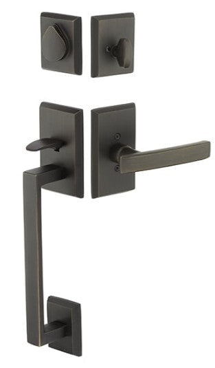 Emtek Rustic Modern Rectangular Sectional Tubular Handleset with Windsor Glass Knob
