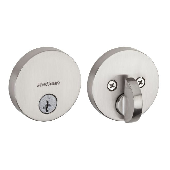 Kwikset 258RDT Uptown Round Contemporary Low Profile Single Cylinder SmartKey Deadbolt with 6AL Latch and RCS Strike KA3