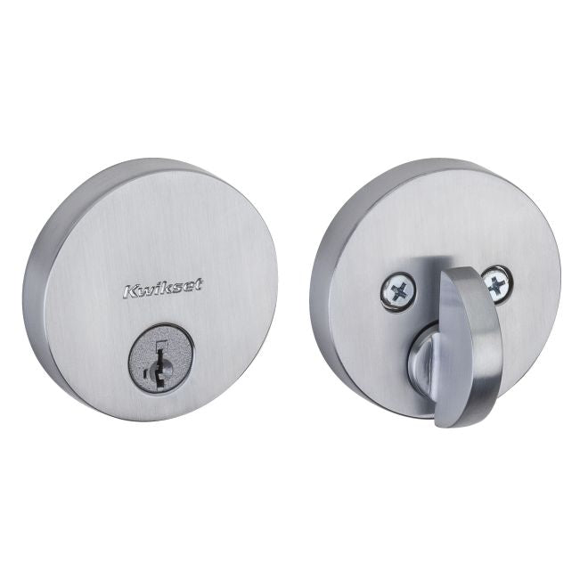 Kwikset 258RDT Uptown Round Contemporary Low Profile Single Cylinder SmartKey Deadbolt with 6AL Latch and RCS Strike KA3