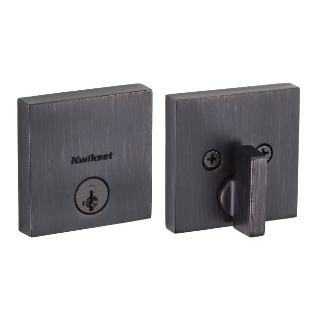 Kwikset 258SQT Downtown Square Contemporary Low Profile Single Cylinder SmartKey Deadbolt with 6AL Latch and RCS Strike KA3