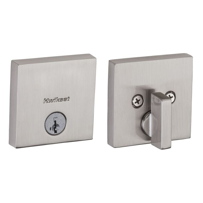 Kwikset 258SQT Downtown Square Contemporary Low Profile Single Cylinder SmartKey Deadbolt with 6AL Latch and RCS Strike KA3