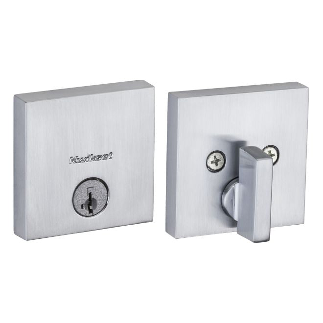 Kwikset 258SQT Downtown Square Contemporary Low Profile Single Cylinder SmartKey Deadbolt with 6AL Latch and RCS Strike KA3