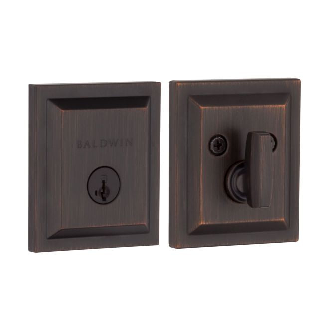 Baldwin Prestige 380SLB11PS Torrey Pines Square Single Cylinder Deadbolt Venetian Bronze Finish - Venetian Bronze - NA