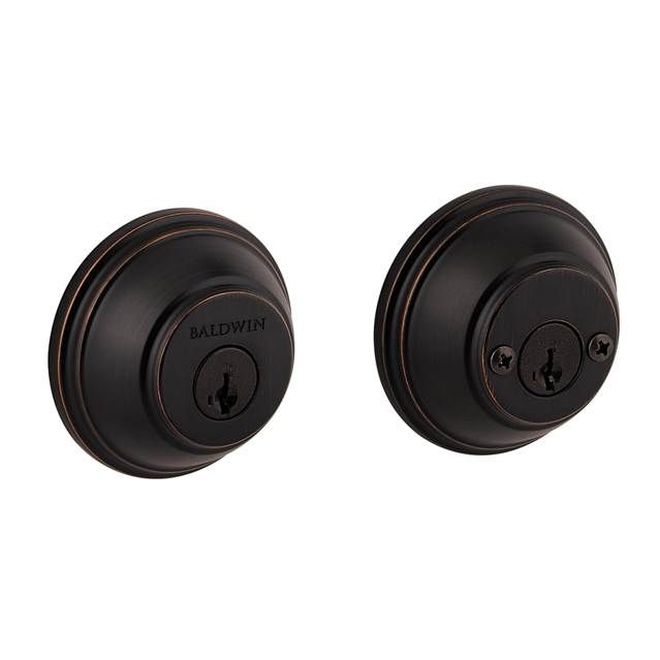 Baldwin Prestige 385RDB11PS Round Double Cylinder Deadbolt with RCAL Latch; RCS Strike; and Smart Key Venetian Bronze Finish - Venetian Bronze - NA