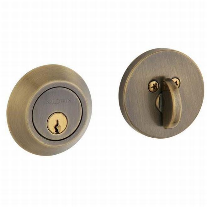 Baldwin 8241050 Contemporary 2-1/8" Single Cylinder Deadbolt Antique Brass Finish - NA - NA