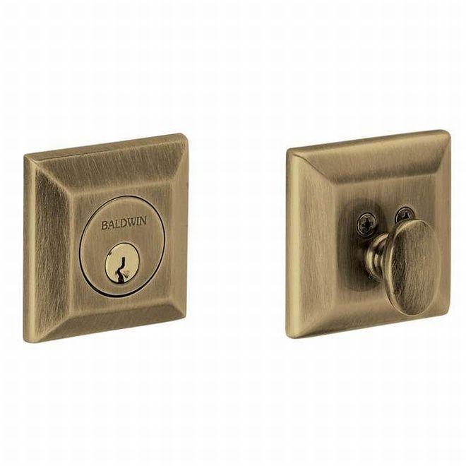 Baldwin 8254050 Cody Squared Single Cylinder Deadbolt Antique Brass Finish - Antique Brass - NA