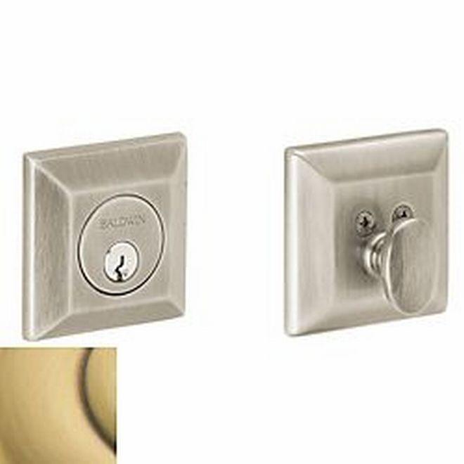 Baldwin 8254060 Cody Squared Single Cylinder Deadbolt Satin Brass and Brown Finish - Satin Brass with Brown - NA