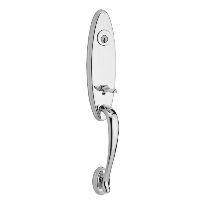 Baldwin Reserve DCCHEXCURLTAR260 Double Cylinder Chesapeake Handleset with Left Hand Curve Lever and Traditional Arch Rose with 6AL Latch and Dual Strike Bright Chrome Finish - Left Hand - NA