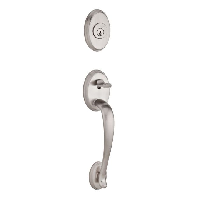 Baldwin Reserve DCCOLXDECLTAR150 Double Cylinder Columbus Handleset with Left Hand Decorative Lever and Traditional Arch Rose with 6AL Latch and Dual Strike Satin Nickel Finish - Left Hand - NA