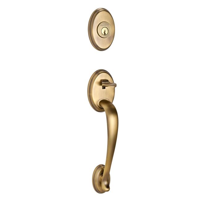 Baldwin Reserve DCCOLXDECLTRR049 Double Cylinder Columbus Handleset with Left Hand Decorative Lever and Traditional Round Rose with 6AL Latch and Dual Strike Matte Brass and Black Finish - Left Hand - NA