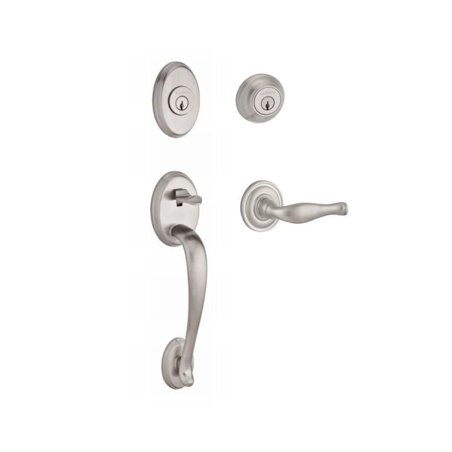 Baldwin Reserve DCCOLXDECRTRR150 Double Cylinder Columbus Handleset with Right Hand Decorative Lever and Traditional Round Rose with 6AL Latch and Dual Strike Satin Nickel Finish - Right Hand - NA