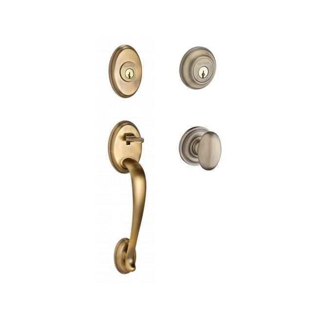 Baldwin Reserve DCCOLXELLTRR049 Double Cylinder Columbus Handleset with Ellipse Knob Traditional Round Rose with 6AL Latch and Dual Strike Matte Brass and Black Finish - NA - NA