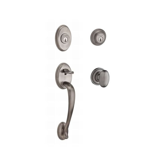 Baldwin Reserve DCCOLXELLTRR152 Double Cylinder Columbus Handleset with Ellipse Knob Traditional Round Rose with 6AL Latch and Dual Strike Matte Antique Nickel Finish - NA - NA