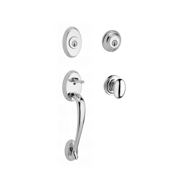 Baldwin Reserve DCCOLXELLTRR260 Double Cylinder Columbus Handleset with Ellipse Knob Traditional Round Rose with 6AL Latch and Dual Strike Bright Chrome Finish - NA - NA