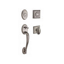 Baldwin Reserve DCCOLXELLTSR152 Double Cylinder Columbus Handleset with Ellipse Knob Traditional Square Rose with 6AL Latch and Dual Strike Matte Antique Nickel Finish - NA - NA