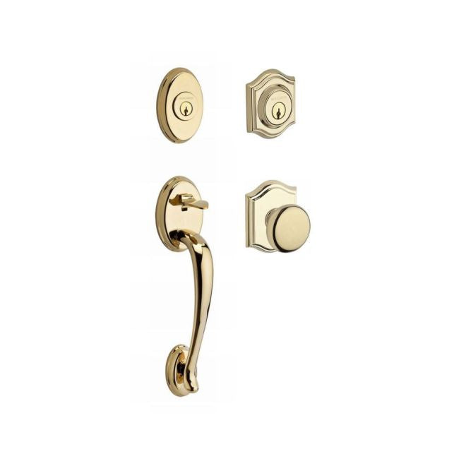 Baldwin Reserve DCCOLXROUTAR003 Double Cylinder Columbus Handleset with Round Knob and Traditional Arch Rose with 6AL Latch and Dual Strike Lifetime Brass Finish - NA - NA