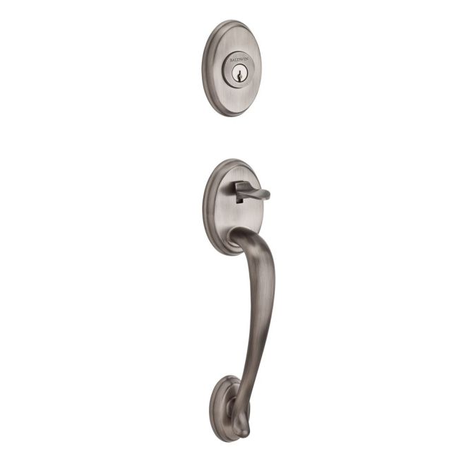 Baldwin Reserve DCCOLXROUTAR152 Double Cylinder Columbus Handleset with Round Knob and Traditional Arch Rose with 6AL Latch and Dual Strike Matte Antique Nickel Finish - NA - NA