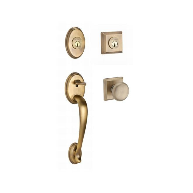 Baldwin Reserve DCCOLXROUTSR049 Double Cylinder Columbus Handleset with Round Knob and Traditional Square Rose with 6AL Latch and Dual Strike Matte Brass and Black Finish - Matte Brass and Black - NA