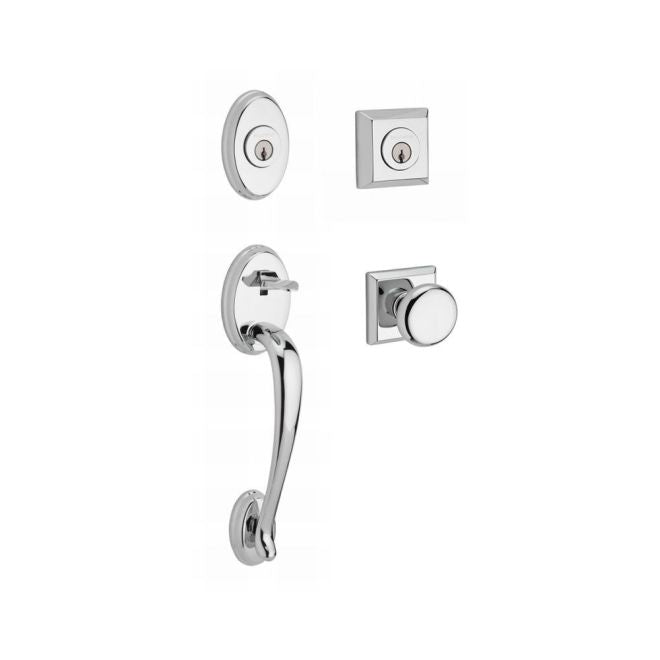 Baldwin Reserve DCCOLXROUTSR260 Double Cylinder Columbus Handleset with Round Knob and Traditional Square Rose with 6AL Latch and Dual Strike Bright Chrome Finish - Bright Chrome - NA