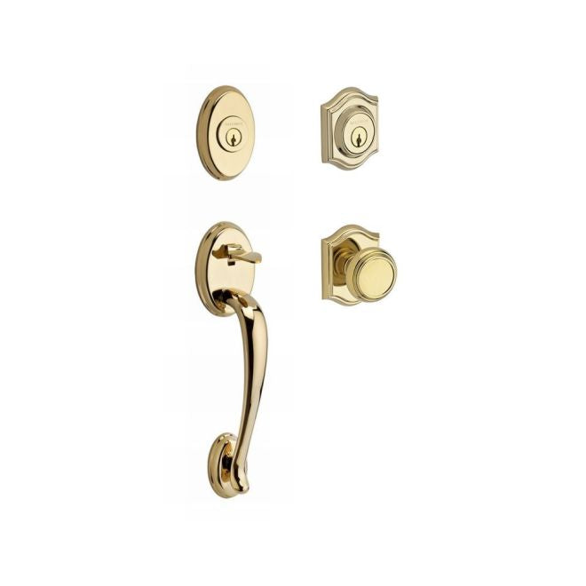 Baldwin Reserve DCCOLXTRATAR003 Double Cylinder Columbus Handleset with Traditional Knob and Traditional Arch Rose with 6AL Latch and Dual Strike Lifetime Brass Finish - Lifetime Brass - NA