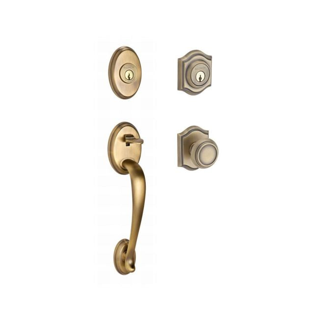 Baldwin Reserve DCCOLXTRATAR049 Double Cylinder Columbus Handleset with Traditional Knob and Traditional Arch Rose with 6AL Latch and Dual Strike Matte Brass and Black Finish - Matte Brass and Black - NA