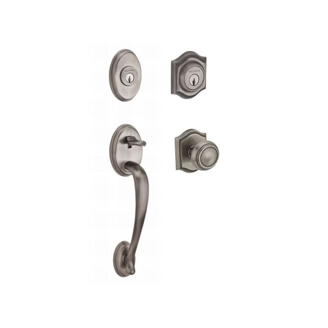 Baldwin Reserve DCCOLXTRATAR152 Double Cylinder Columbus Handleset with Traditional Knob and Traditional Arch Rose with 6AL Latch and Dual Strike Matte Antique Nickel Finish - Matte Antique Nickel - NA