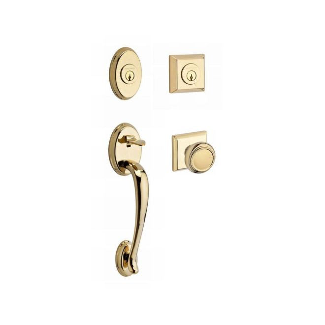 Baldwin Reserve DCCOLXTRATSR003 Double Cylinder Columbus Handleset with Traditional Knob and Traditional Square Rose with 6AL Latch and Dual Strike Lifetime Brass Finish - NA - NA