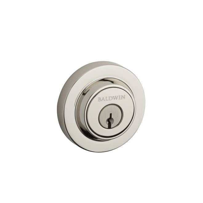 Baldwin Reserve DCCRD141 Double Cylinder Contemporary Round Deadbolt with 6AL Latch and Dual Strike Bright Nickel Finish - Bright Nickel - NA