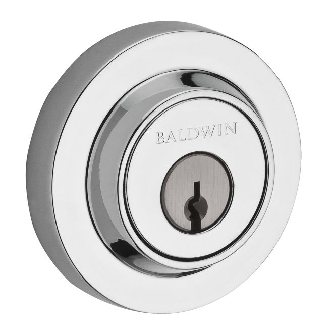 Baldwin Reserve DCCRD260 Double Cylinder Contemporary Round Deadbolt with 6AL Latch and Dual Strike Bright Chrome Finish - Bright Chrome - NA