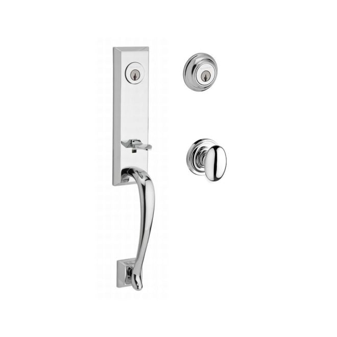 Baldwin Reserve DCDELXELLTRR260 Double Cylinder Del Mar Handleset with Ellipse Knob Traditional Round Rose with 6AL Latch and Dual Strike Bright Chrome Finish - NA - NA